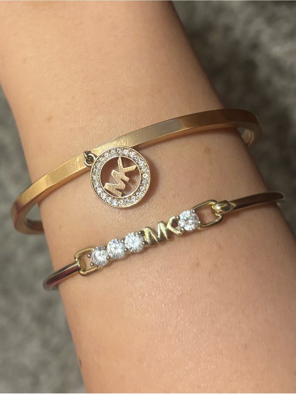 Michael Kors Gold-Tone Crystal Pavé Logo and CZ Accent Bangle Set